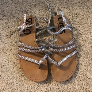 Silver braided sandals